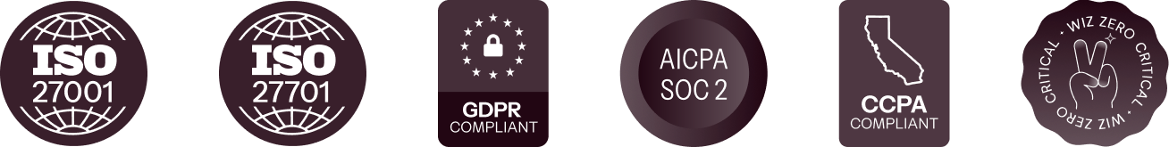 Enterprise security certifications: ISO 27001, ISO 27701, GDPR, AICPA SOC 2, CCPA, WIZ